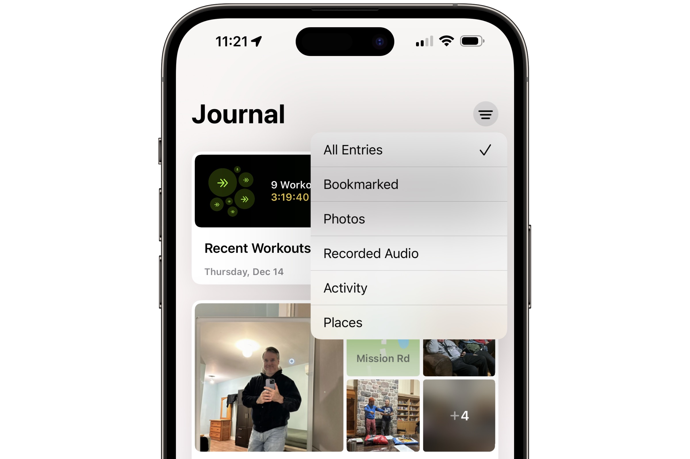 Filtering journal entries in iOS 17.2.