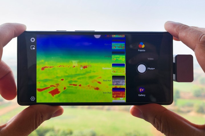 A wide view of the horizon captured with Infinray P2Pro thermal imaging camera attached to a Google Pixel 6a.
