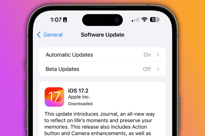 The iOS 17.2 update on an iPhone.