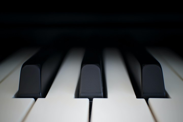 A closeup view of piano keys.