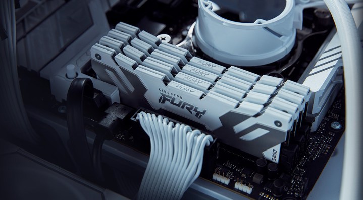 The Kingston Fury Renegade DDR5 memory modules in white.