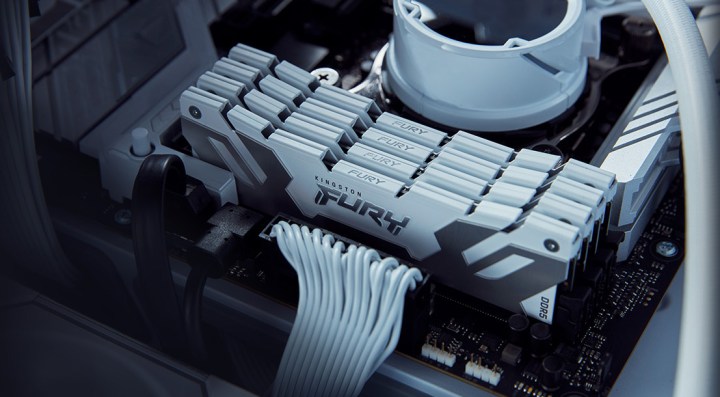 The Kingston Fury Renegade DDR5 memory modules in white.