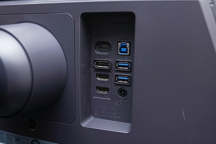 Ports on the LG UltraGear 45 monitor.