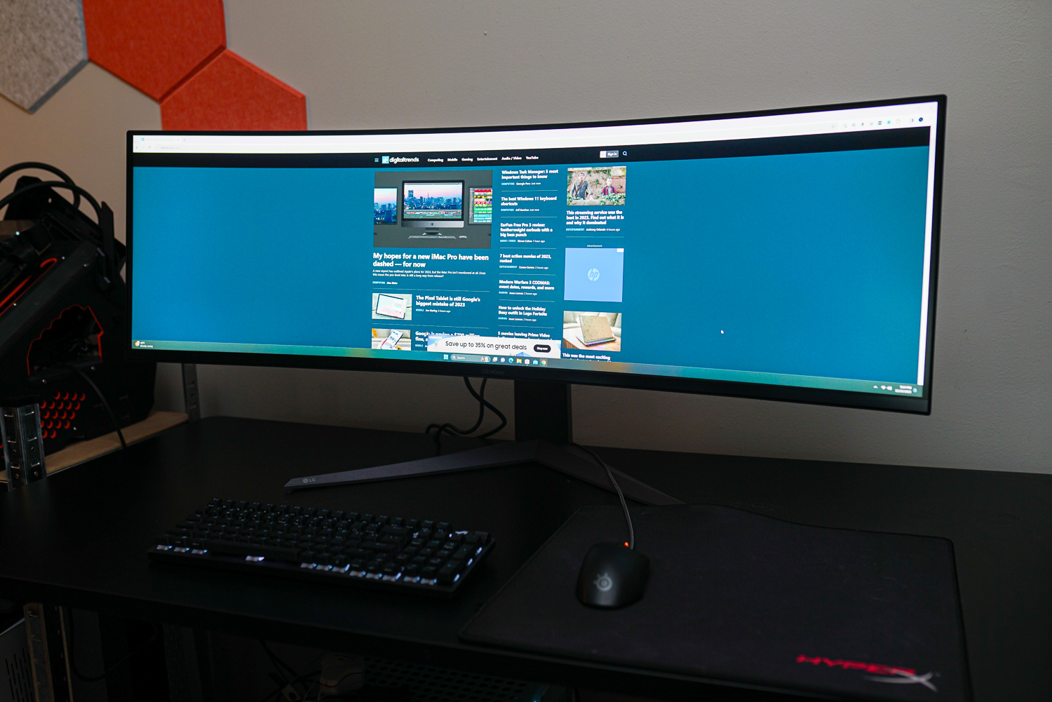 The LG UltraGear 45 monitor showing the Digital Trends website.