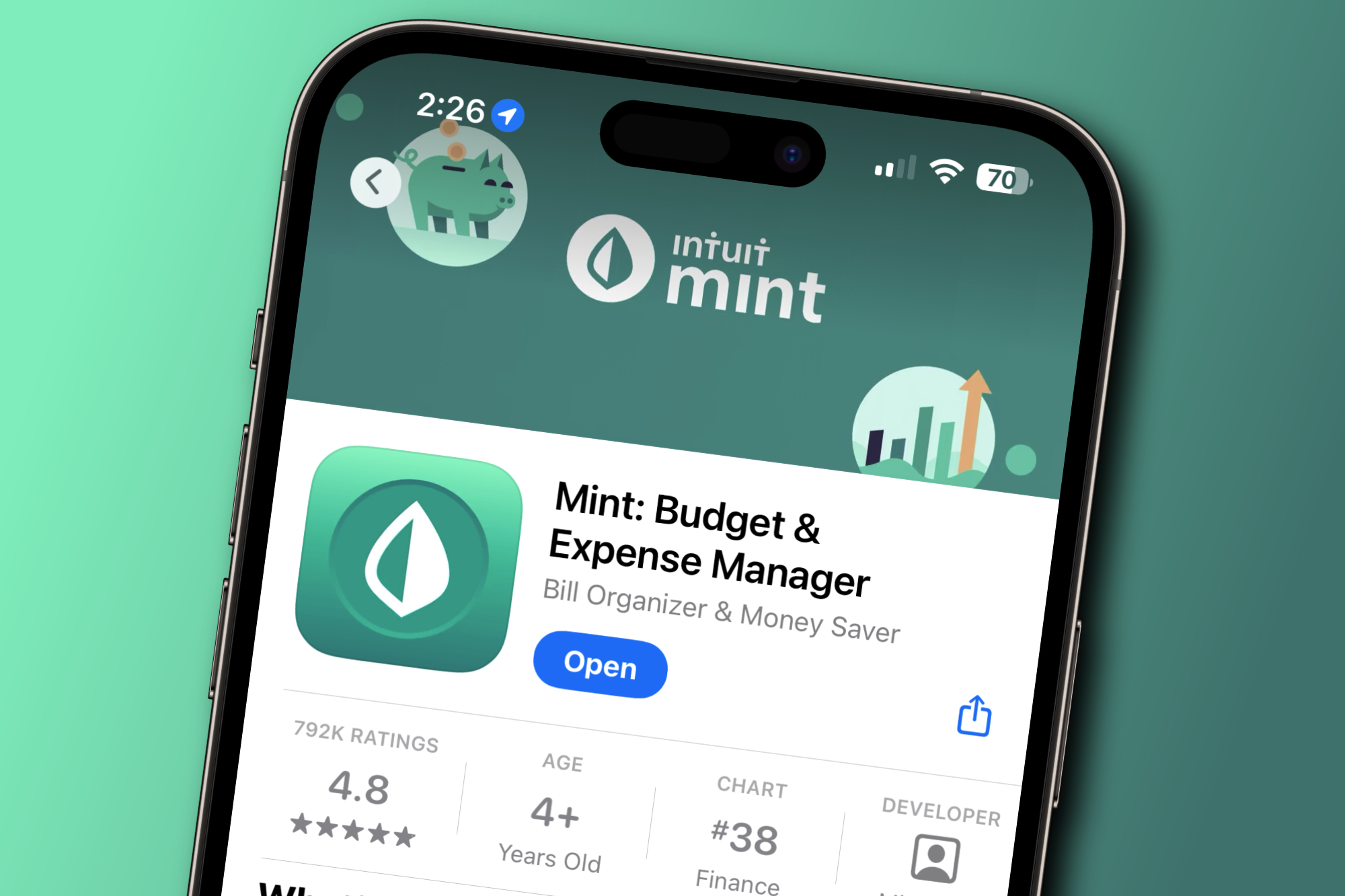 A render of the Mint app on an iPhone.