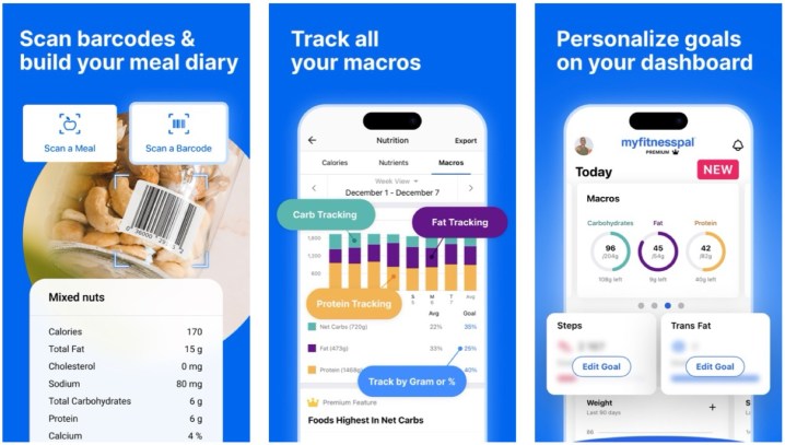 تصاویری از برنامه MyFitnessPal برای iOS.