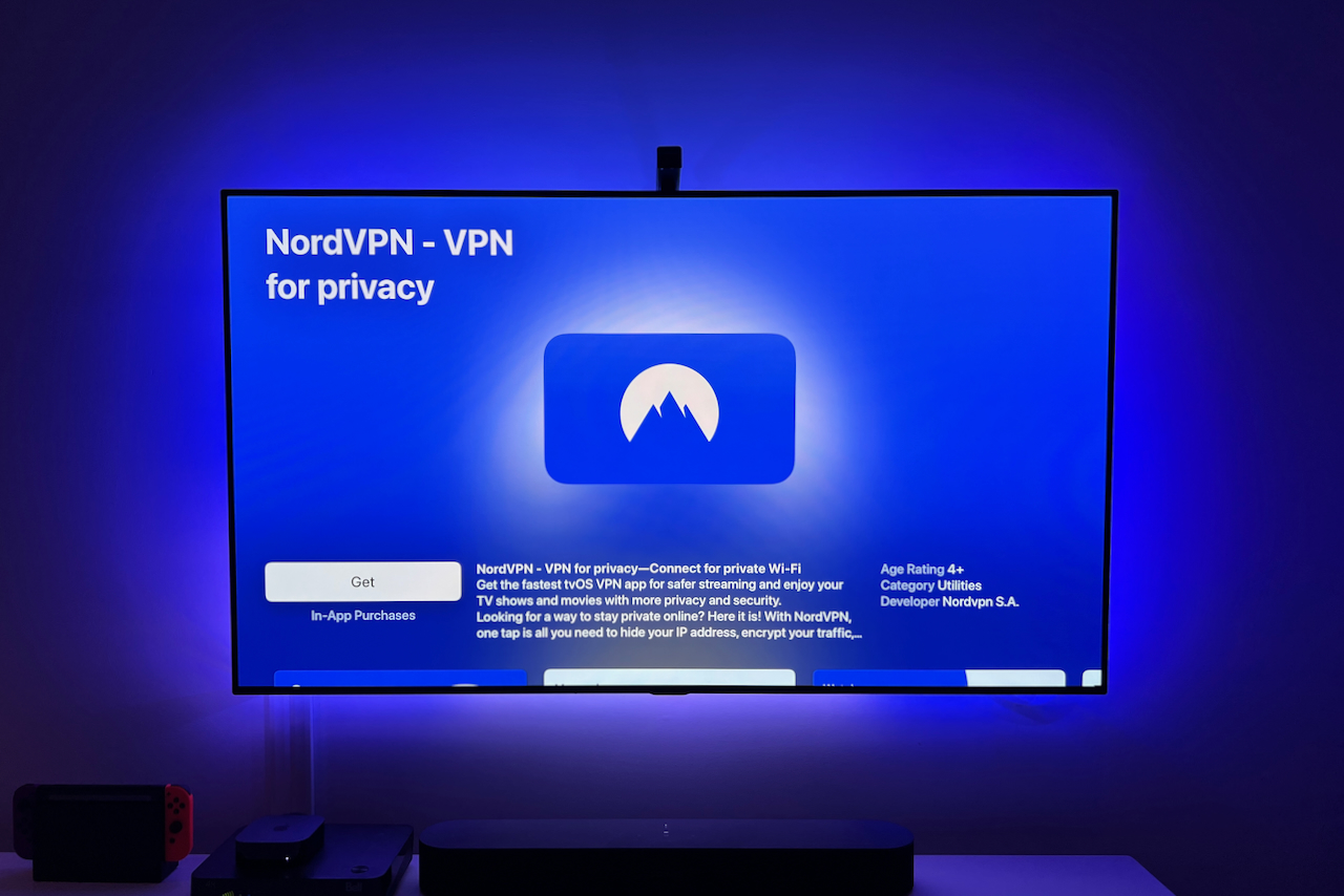 Apple TV App Store 中的 NordVPN 应用程序。