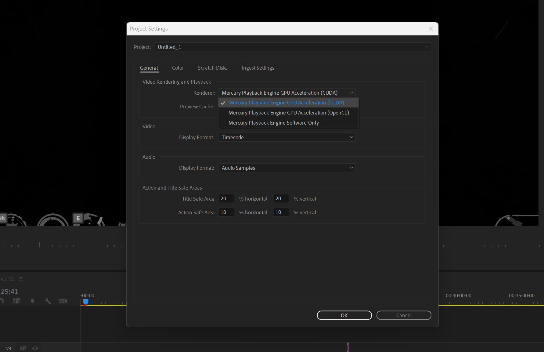 گزینه شتاب GPU در Adobe Premiere Pro.
