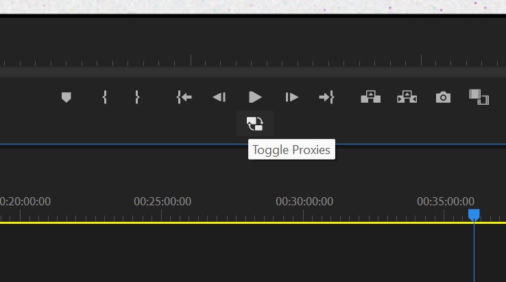 گزینه "toggle proxies" در Adobe Premiere Pro.