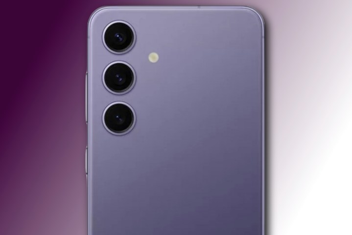 A close-up render of the Galaxy S24 in violet.