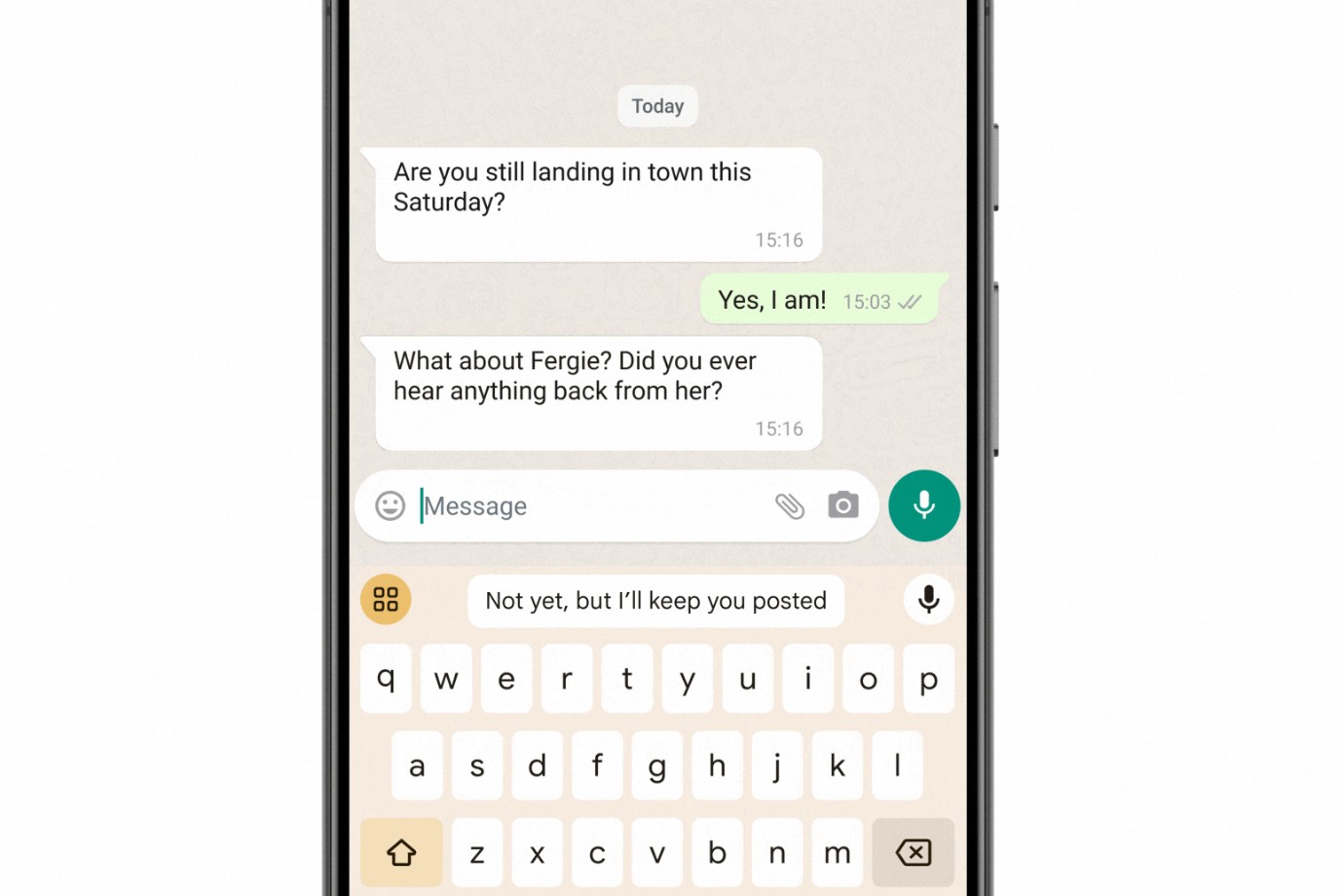 Smart Reply feature in WhatsApp courtesy of Gboard.
