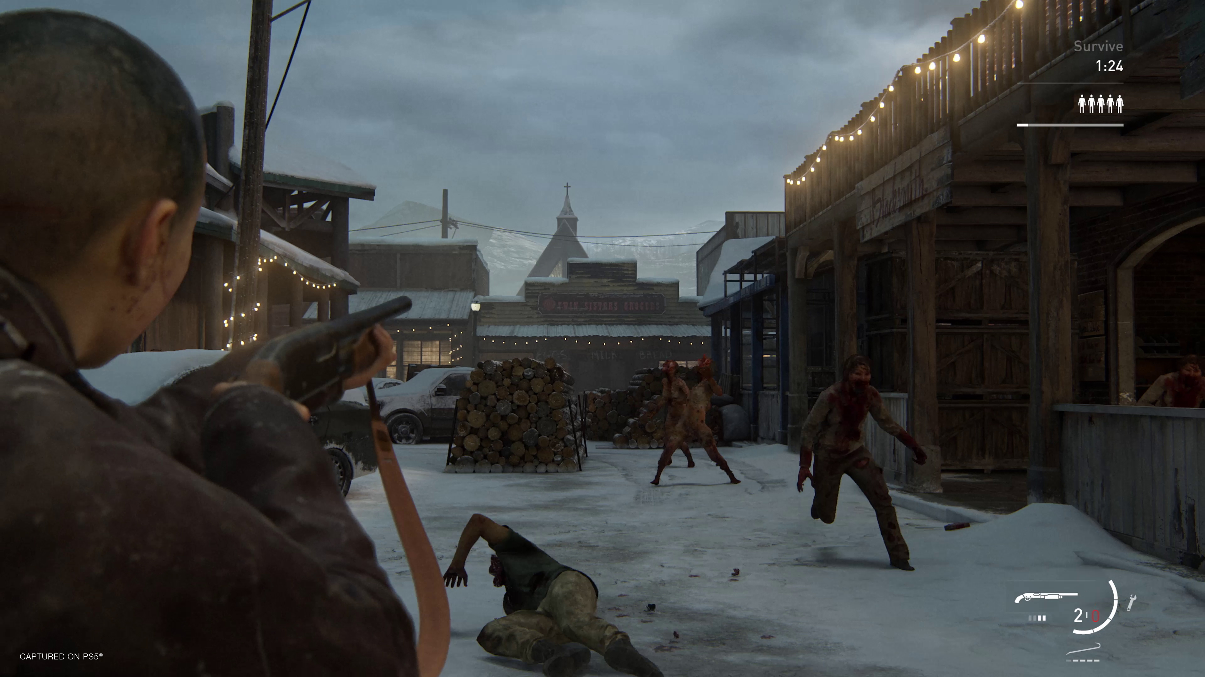 Лев стреляет в монстров из дробовика в The Last of Us Part 2 Remastered.