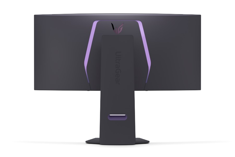 Una representación del producto de la parte posterior del monitor para juegos LG OLED sobre un fondo blanco.