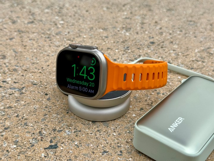 Apple Watch Ultra charging on the Twelve South ButterFly 2-in-1 MagSafe Charger.