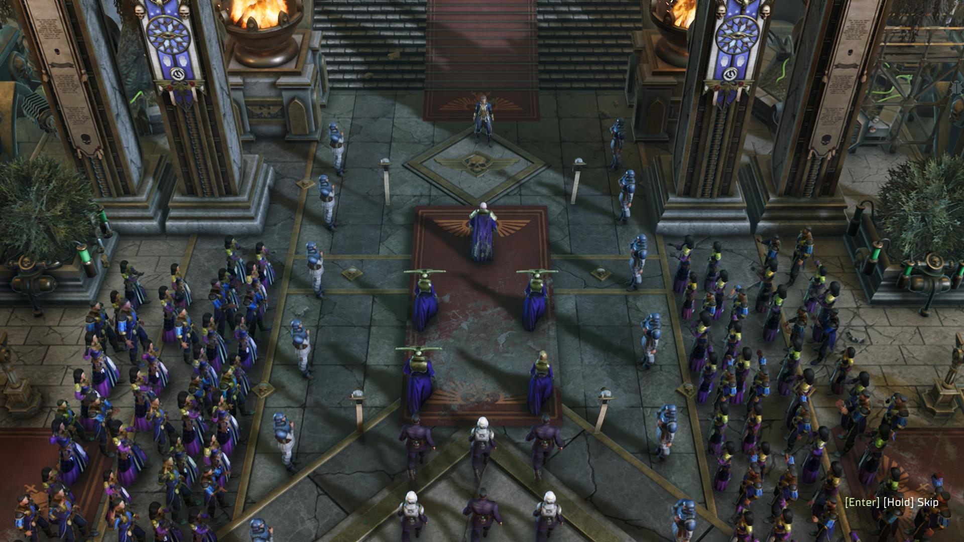 سربازان Imperium برای خوشامدگویی به Rogue Trader طی مراسمی در Warhammer 40K: Rogue Trader راهپیمایی می کنند.