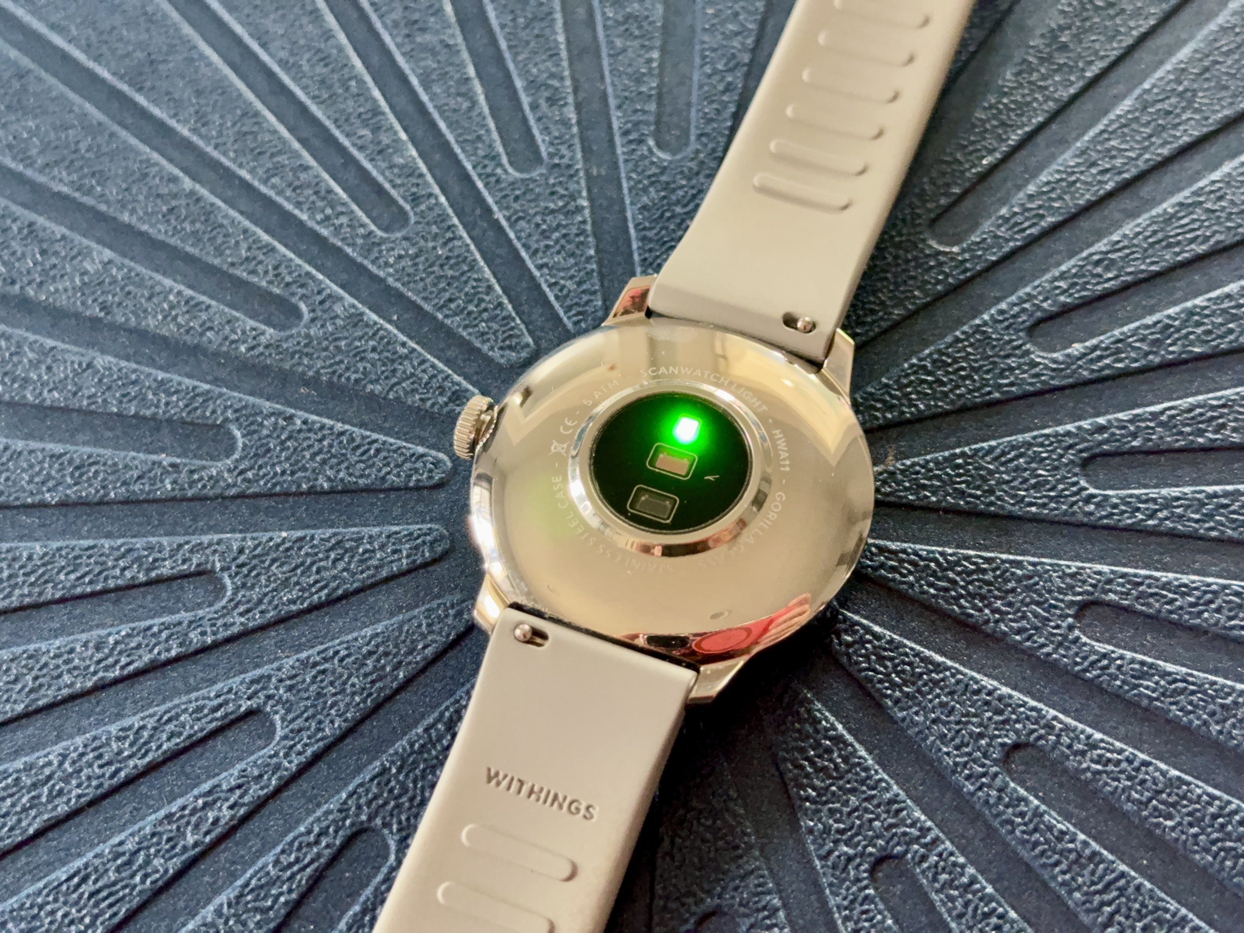 The sensors on the back of the Withings ScanWatch Light.
