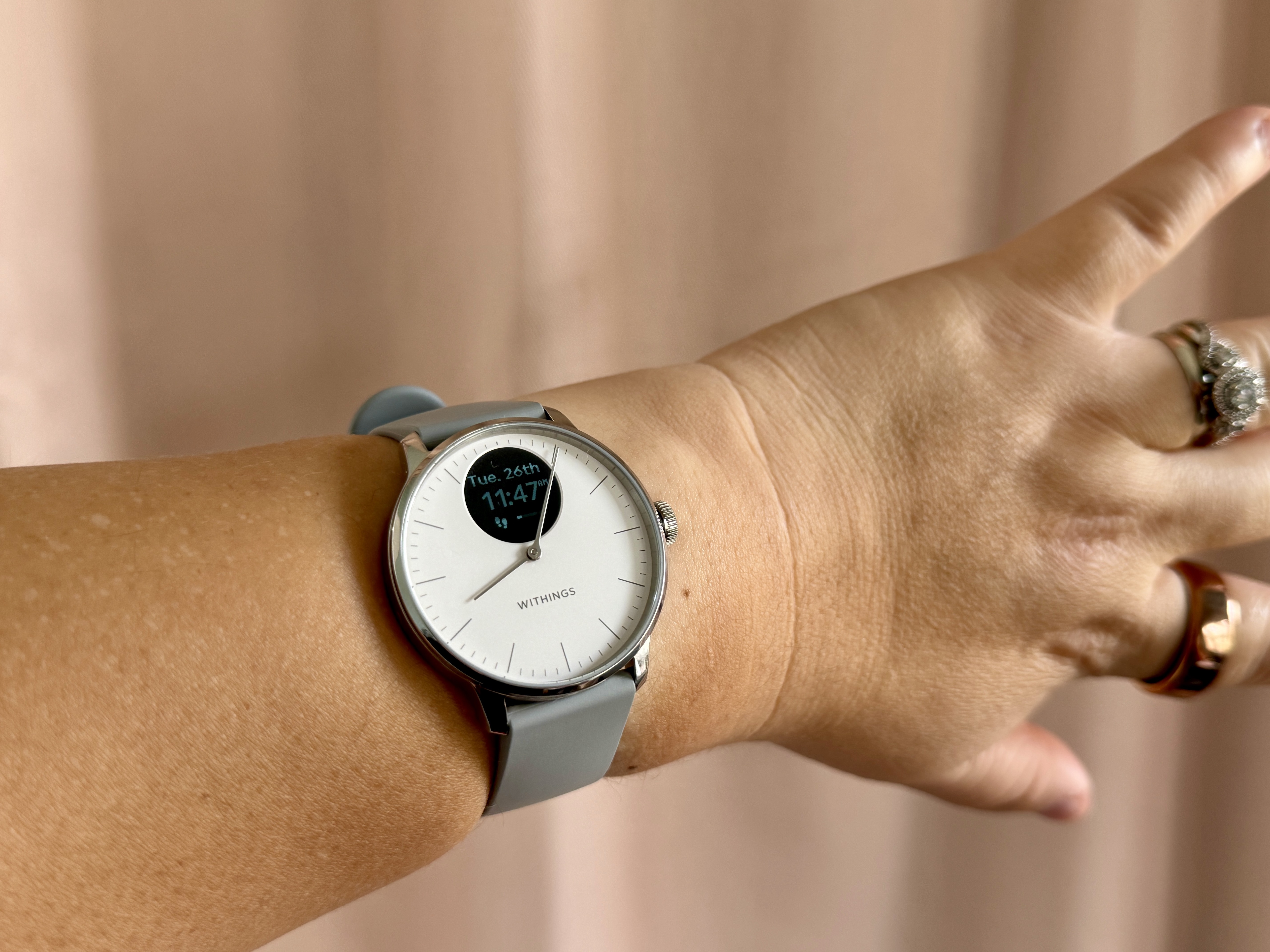 Withings ScanWatch Light being worn on wrist.