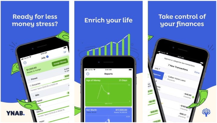 تصاویری از برنامه YNAB برای iOS.