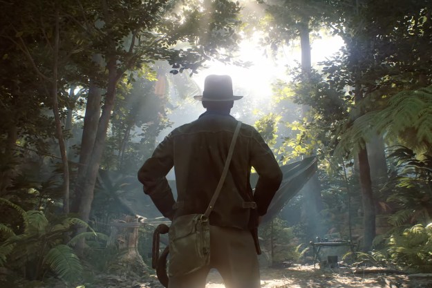 Indiana Jones standing in the jungle.