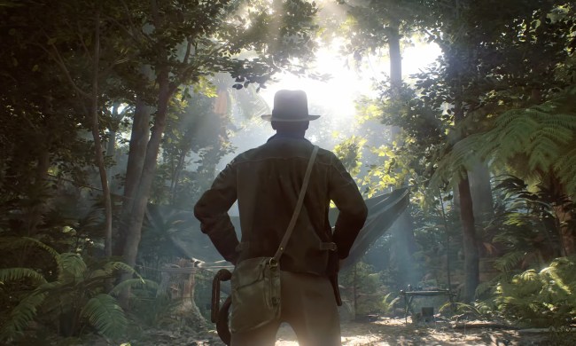 Indiana Jones standing in the jungle.
