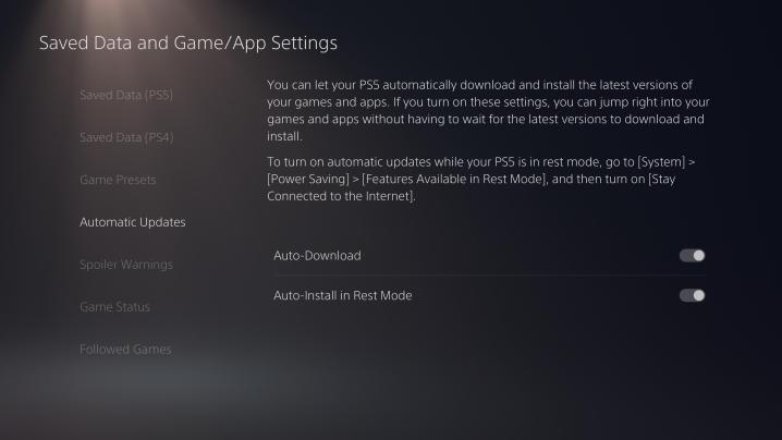 Auto updates for PS5 games