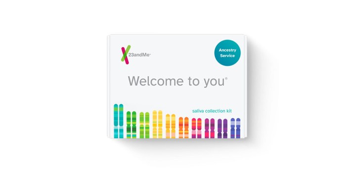 A 23andMe DNA test kit box.