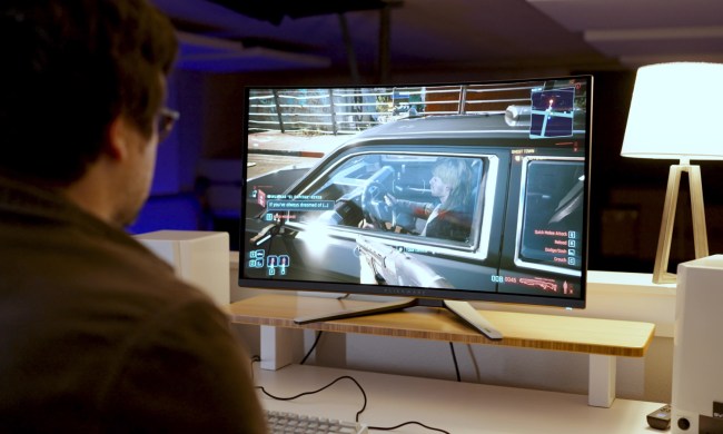 Cyberpunk 2077 being played on the Alienware 32 QD-OLED.