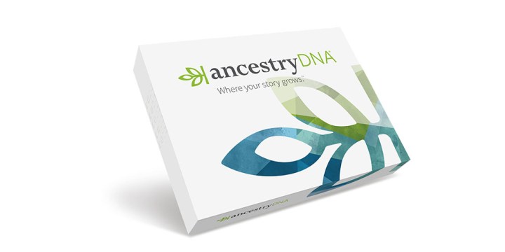 A AncestryDNA DNA test kit box.
