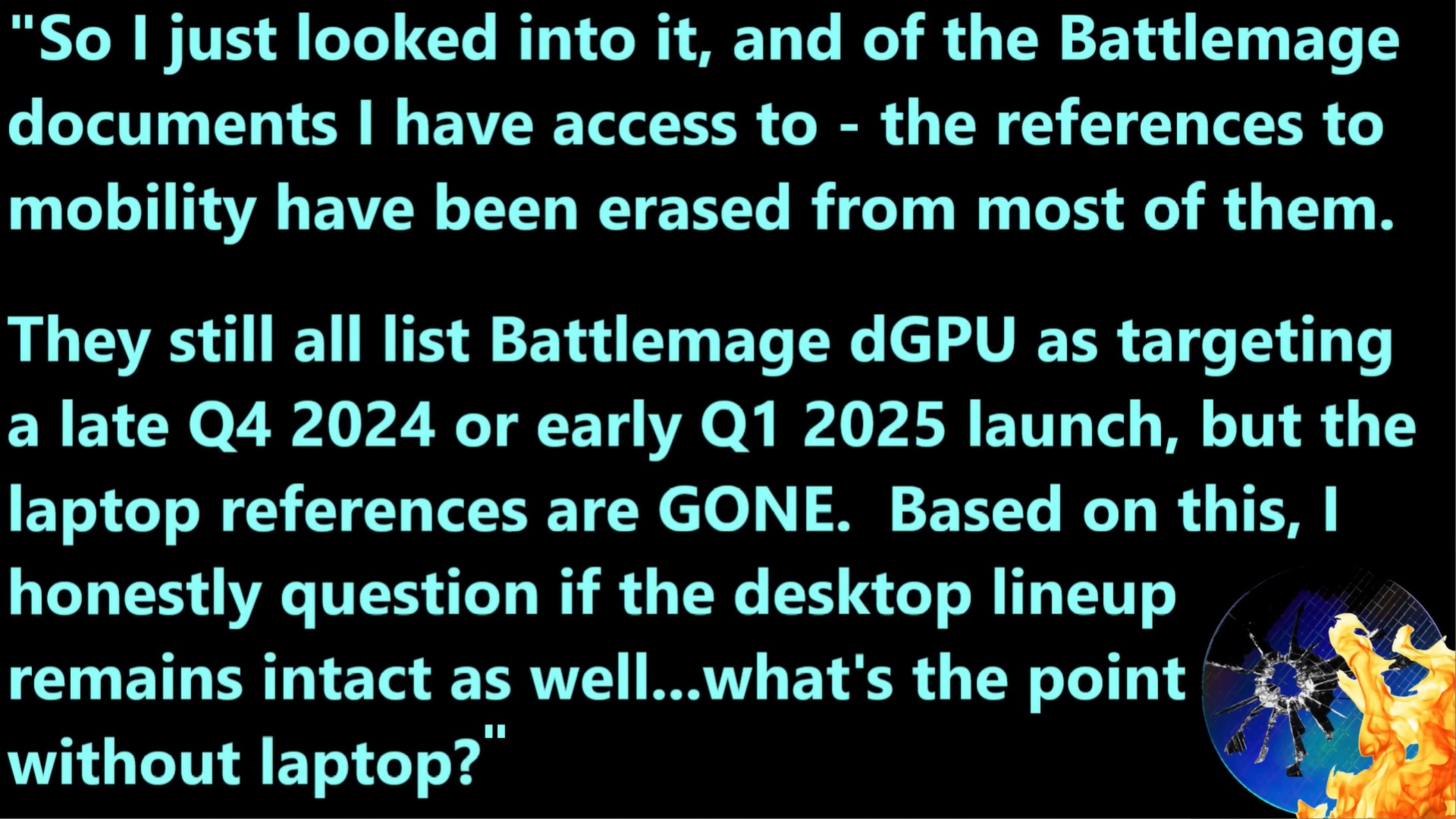 اسکرین شات با نقل قول برای Intel Arc Battlemage.