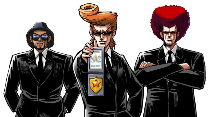 The three Elite Beat Agents standing next to each other