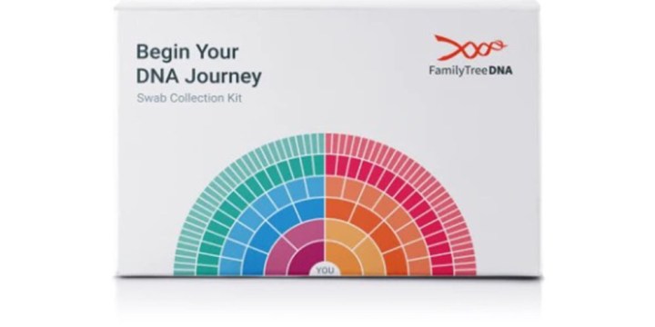 A FamilyTreeDNA DNA test kit box.