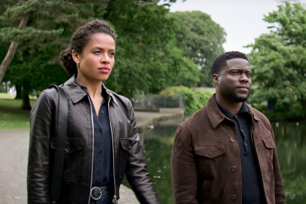 Gugu Mbatha-Raw and Kevin Hart walk together in Lift.