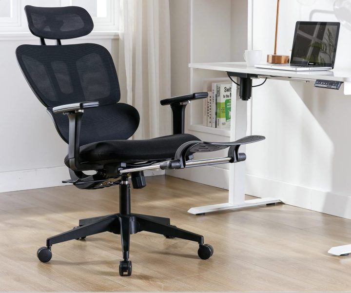 The Hforesty Ergonomic Mesh Office Chair in a relaxed, reclining position.