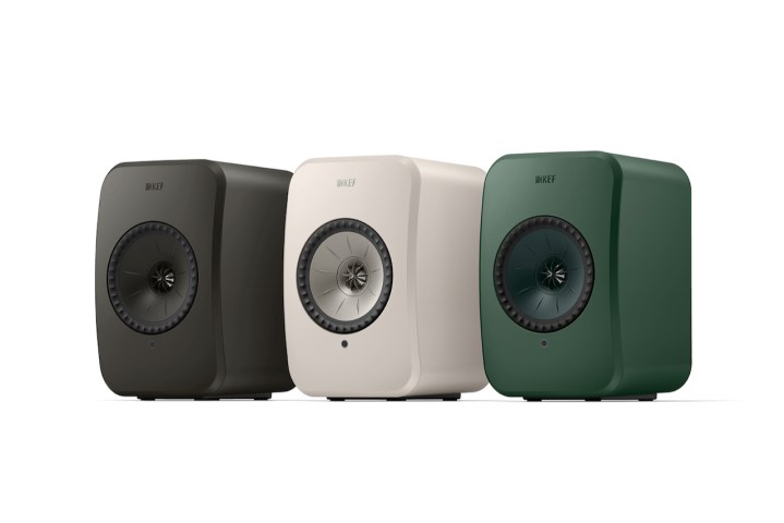 The three colors of the KEF LSX II LT speakers.