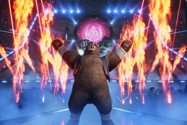 Kuma roaring during his stage entrance in Tekken 8