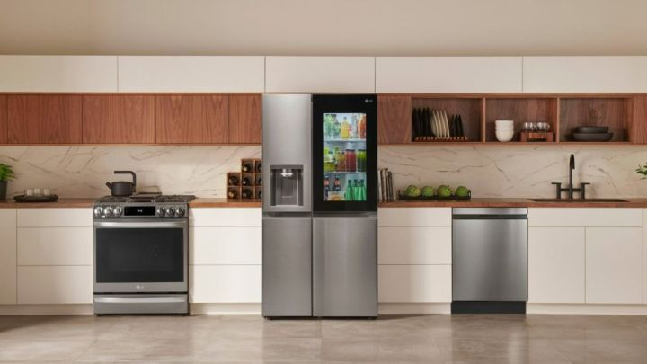 The LG Smart Fridge in a galley kitchen.