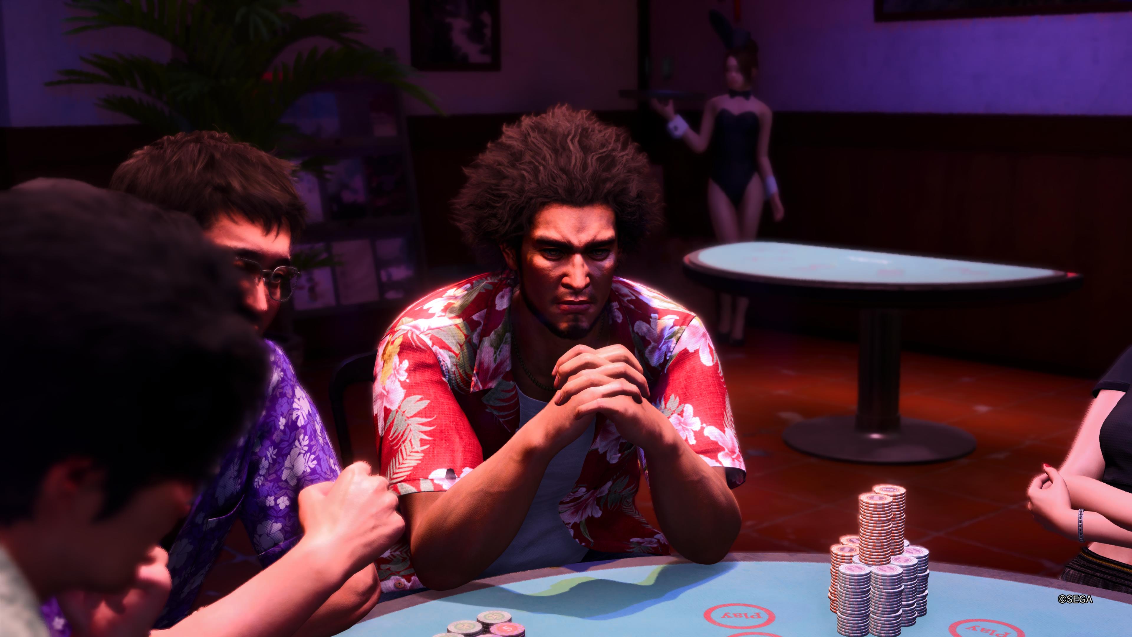 Ichiban and friends at a poker table in Like a Dragon: Infinite Wealth