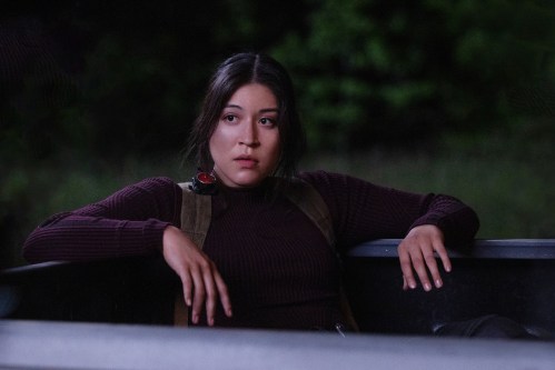 Maya Lopez sits in the back of a truck in Echo.