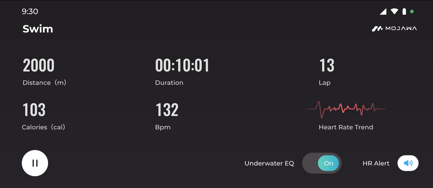 Mojawa companion app showing swimming stats.
