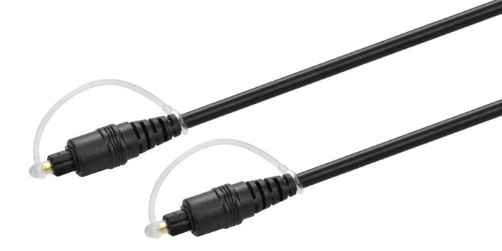 Le câble audio optique numérique Monoprice S-PDIF sur fond blanc.