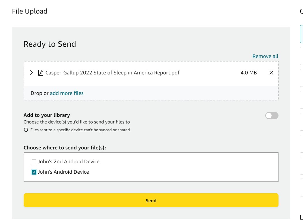 Here's how to select which devices you send a file to on 'Send to Kindle' via Amazon.