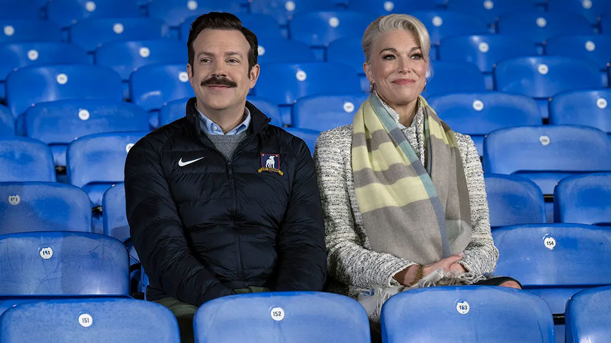 Jason Sudeikis and Hannah Waddingham in Ted Lasso.