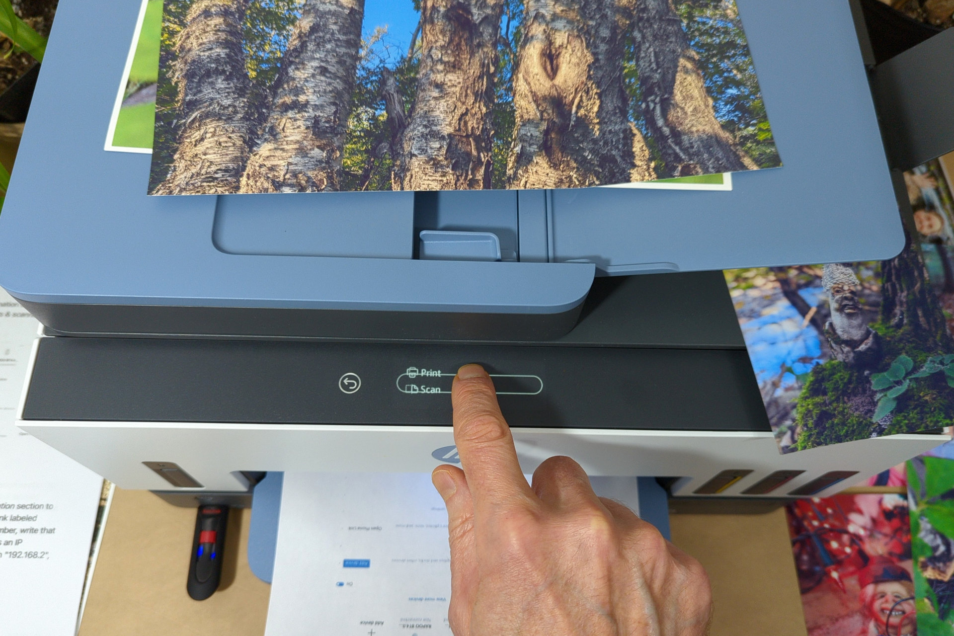 The HP Smart Tank 7602 can scan to a thumb drive, email, or cloud.