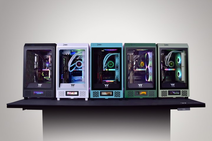 All five color options of the Thermaltake Tower 200 case. 