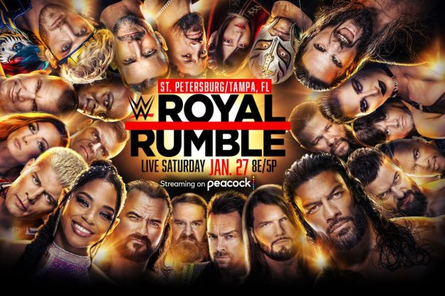 Poster with wrestlers on it for the WWE Royal Rumble.