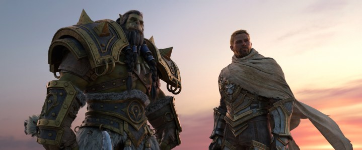 Thrall and Anduin stand in a World of Warcraft cinematic.