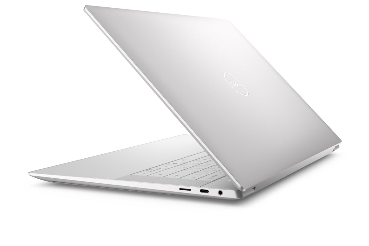 Dell XPS 16 side view showing lid and ports.