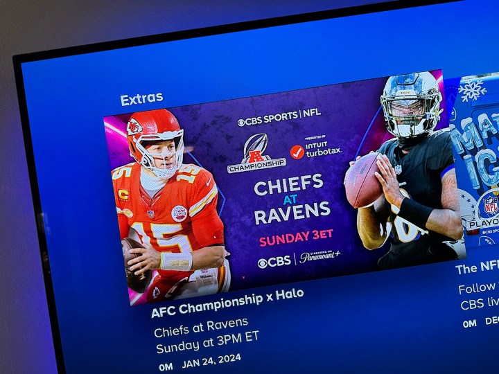 A promo image for the AFC Championship game on Paramount Plus.