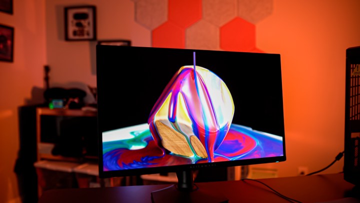 The Alienware 27 QD-OLED running an HDR demo.