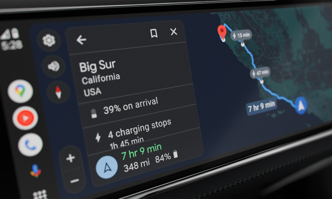 Android Auto interface showing EV charging times.